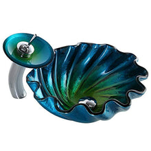 Load image into Gallery viewer, Blue&amp;Green Seashell Wave Tempered Glass Vessel Sink &amp; Waterfall Faucet Set - EK CHIC HOME