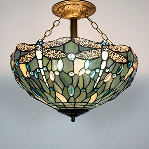 Tiffany Ceiling Fixture Lamp Semi Flush Mount 16 Inch Stained Glass Shade - EK CHIC HOME
