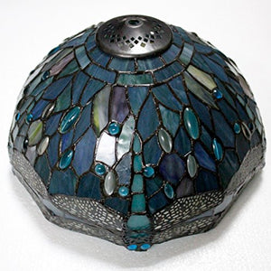 Tiffany Lamp Sea Blue Stained Glass and Crystal Bead Dragonfly - EK CHIC HOME