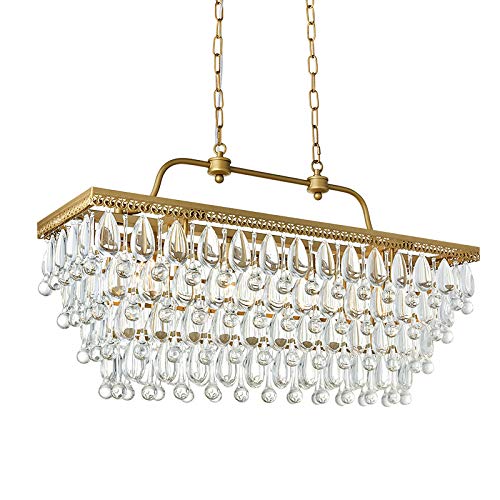 Modern Crystal Rectangle Chandelier LED Ceiling Light Fixture  H20in x W12in x L31in - EK CHIC HOME