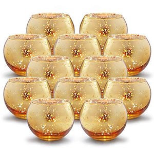 Round Gold Votive Candle Holders - Mercury Glass Tealight Set of 12 - EK CHIC HOME