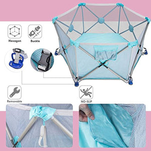 Playpen Pop N' Portable Playard for Babies/Toddler/Newborn/Infant with Travel Bag,6-Panel,More Protect,More Funny Time [ Blue ] - EK CHIC HOME