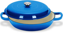 Load image into Gallery viewer, 3.8 Quart Blue Casserole Dish with Lid - Enameled Porcelain Coated Cast Iron - EK CHIC HOME