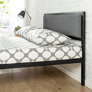 14 Inch Platform Metal Bed Frame with Upholstered Headboard / Mattress Foundation / Wood Slat Support - EK CHIC HOME