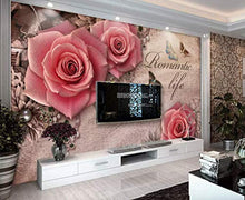 Load image into Gallery viewer, Floral Wallpaper Pink Rose Wall Mural Lux Diamond Wall Art British Home Decor Cafe Design Living Room Bedroom - EK CHIC HOME