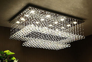 Contemporary Crystal Rectangular Chandelier  H14"xW36"xDepth24", 16 Daylight LED Bulbs - EK CHIC HOME