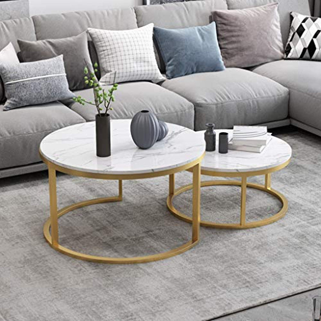 Nesting Coffee End Tables - Gold and White - EK CHIC HOME