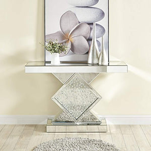Crystal Console Table with Rectangle Mirror Top, 47", Clear Finish - EK CHIC HOME