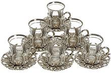 Load image into Gallery viewer, Set of 6 Turkish Style Tea Glasses with Brass Holder Saucer and Spoons Set Silver Plated 24 Pieces - EK CHIC HOME