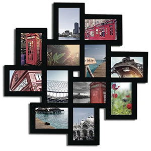 Decorative Black Wood Wall Hanging Collage Picture Photo Frame, 12 Openings, 4x6" - EK CHIC HOME