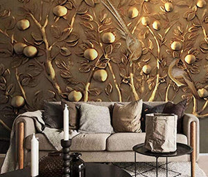 Wall Mural 3D Wallpaper Embossed Golden Tree Fruit Wall Decoration Art - EK CHIC HOME