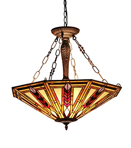 Moasic Tiffany-style Mission 3 Light Inverted Ceiling Pendant Fixture 25-Inch Shade - EK CHIC HOME
