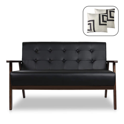 Mid-Century Modern Solid Loveseat Sofa Bed Upholstered Leather - EK CHIC HOME