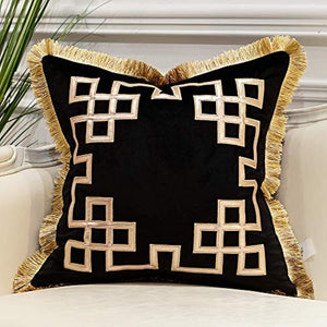 Pack of 2 Luxury Black Decorative Pillows with Tassels 20 x 20 - EK CHIC HOME