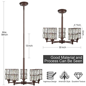5 Light Crystal Chandelier Lighting with Brown Finish,Modern and Concise Style Ceiling Light Fixture - EK CHIC HOME