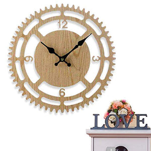 Rotary Wall Clock Big with Perfect Wooden Design, Silent 13 Inch - EK CHIC HOME