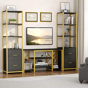 Gold TV Stand, Modern Entertainment Center Media Stand, 5 Shelf - EK CHIC HOME