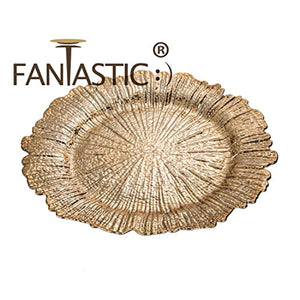 Round 13 Inch Plastic Charger Plates with Eletroplating Finish (12, Reef Gold) - EK CHIC HOME