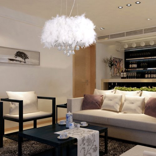 Modern Chandelier Pendant Light, 3 Lights with Crystal Beaded Drum - EK CHIC HOME