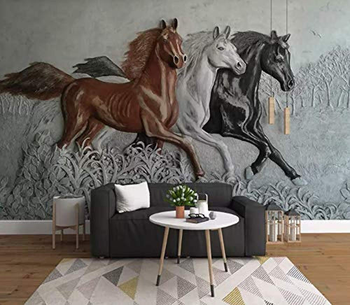 3D Embossed Cement Wallpaper Sculpture Horse Home Decor - EK CHIC HOME