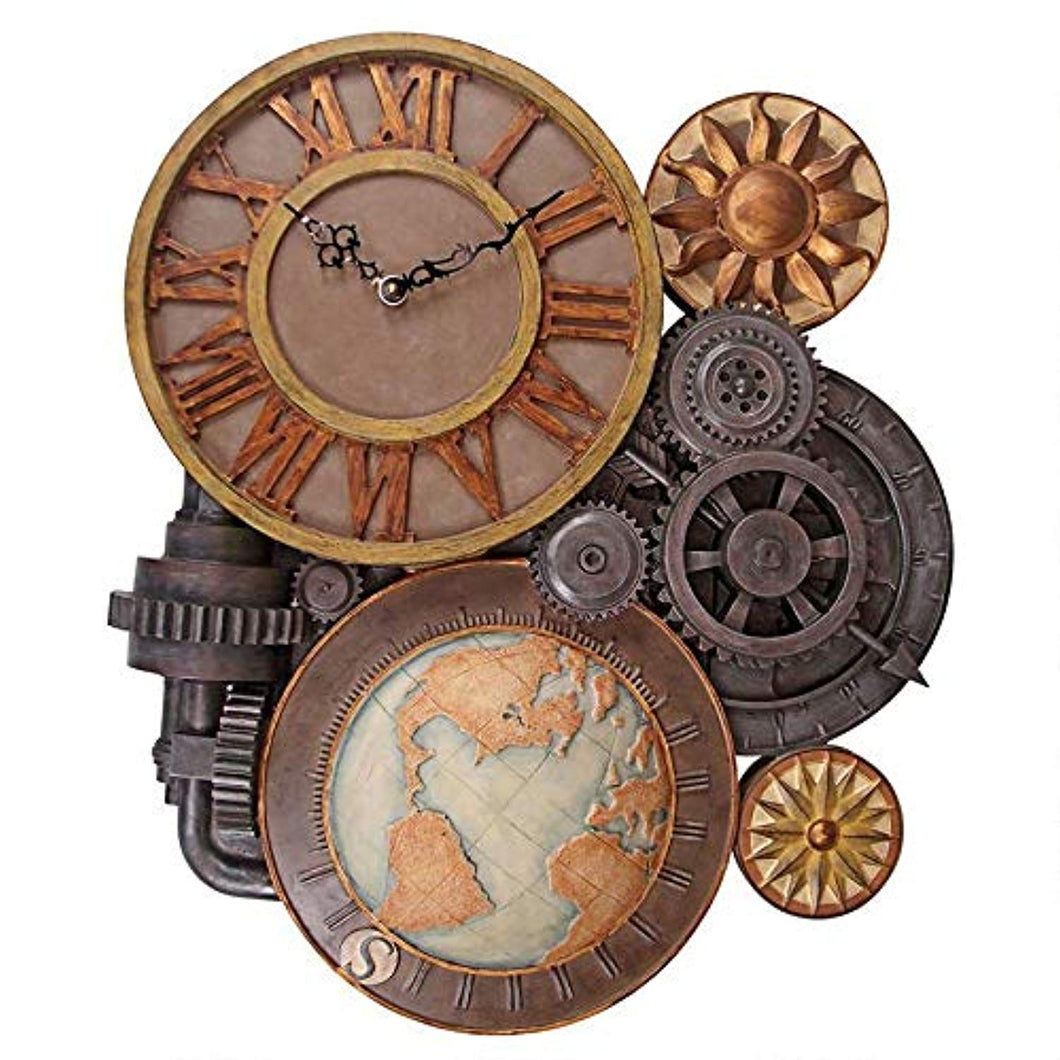 Gears of Time Steampunk Wall Clock Sculpture, Large 25 Inch, Polyresin - EK CHIC HOME