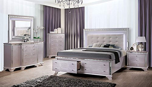 Claudette Bedroom Collection Contemporary Palace Rose 4pc Set Crocodile Texture - EK CHIC HOME
