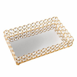 Crystal Beads Rectangle Mirrored Decorative Tray (Gold) - EK CHIC HOME