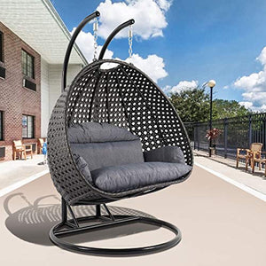 Wicker Hanging 2 Person Egg Swing Chair with Outdoor Cover - EK CHIC HOME