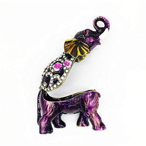 Purple Elephant Hinged Trinket Box Bejeweled Hand-Painted Ring Holder Collectible - EK CHIC HOME