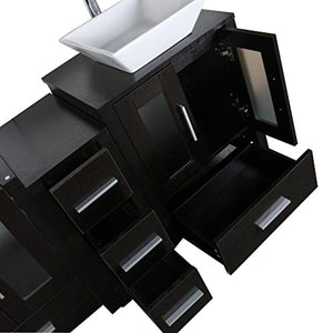 60" Bathroom Vanity Cabinet Double Top Sink Combo Black MDF Wood w/Mirror Faucet and Drain - EK CHIC HOME