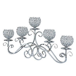 5 Arms Candelabra Home Holiday Decorative Centerpiece Silver Crystal Candle Holders - EK CHIC HOME