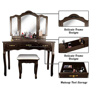 Vanity Beauty Station,Large 7 Drawers Makeup Dress Table with Cushioned Stool Set - EK CHIC HOME