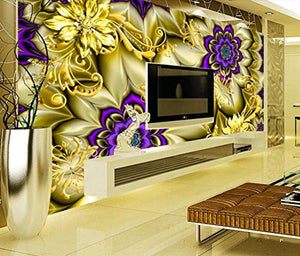 Wall Mural 3D Wallpaper Golden Pattern, Jewel, Purple FlowerWall Decoration Art - EK CHIC HOME
