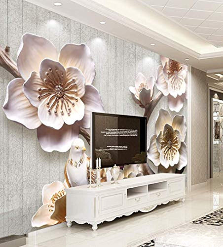 3D Embossed Floral Wallpaper Magnolia Flower Wall Mural Tree Blossom Wall Print Living Room Bedroom Entryway - EK CHIC HOME