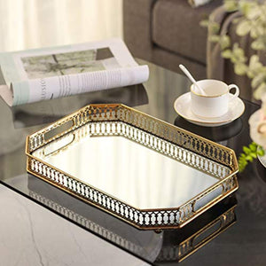Vanity Tray with Square Metal Gold, 13.8” x 9.6” x 2.2” - EK CHIC HOME