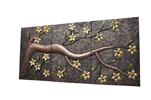 Elegant Metal Back/Yellow Flower Hand-Made Wall Sculpture 3pcs/set - EK CHIC HOME