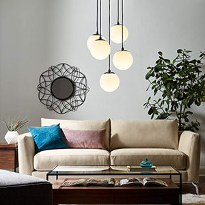 Eclipse 5-Globe Hanging Chandelier, 48"H, Black Metal, Glass Globes - EK CHIC HOME