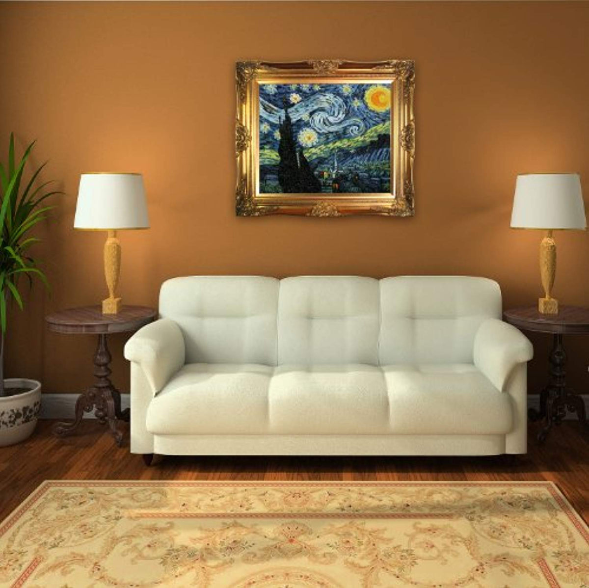 Van Gogh Starry Night Painting with Victorian Gold Frame Gold Finish O