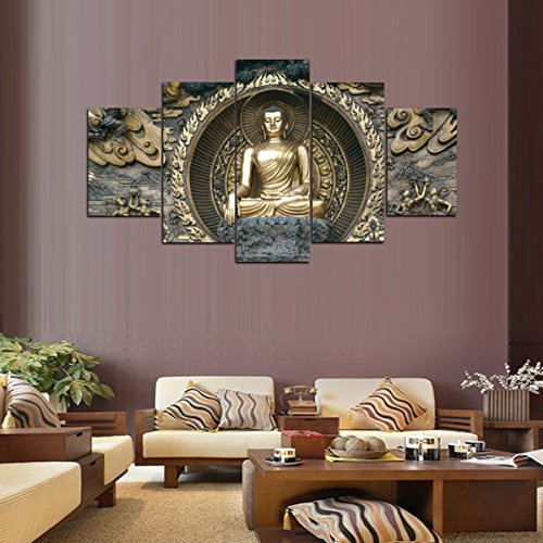 5 Panels Canvas Prints Golden Buddha - EK CHIC HOME