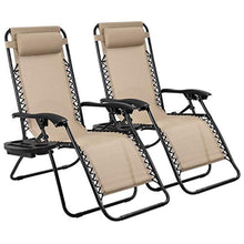 Load image into Gallery viewer, Devoko Patio Zero Gravity Chair Outdoor Adjustable Folding Lounge Chairs Set of 2 (Beige) - EK CHIC HOME