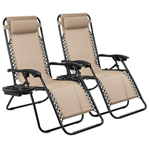 Devoko Patio Zero Gravity Chair Outdoor Adjustable Folding Lounge Chairs Set of 2 (Beige) - EK CHIC HOME