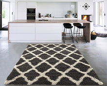 Load image into Gallery viewer, Cozy Shag Collection Charcoal Moroccan Trellis Design Shag Rug 60&quot; L x 84&quot; W - EK CHIC HOME
