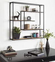 Load image into Gallery viewer, Large Modern Decorative Floating Wall Shelves with Black Metal Frame, Rustic Brown Wood - EK CHIC HOME