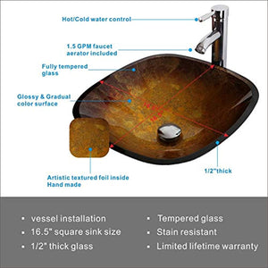 24" Brown Bathroom Vanity Glass Sink MDF Wood Cabinet w/Mirror,Faucet&Drain - EK CHIC HOME