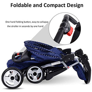 Baby Stroller, Foldable Infant Pushchair with 5-Point Safety Harness, Multi-Position Reclining Seat - EK CHIC HOME