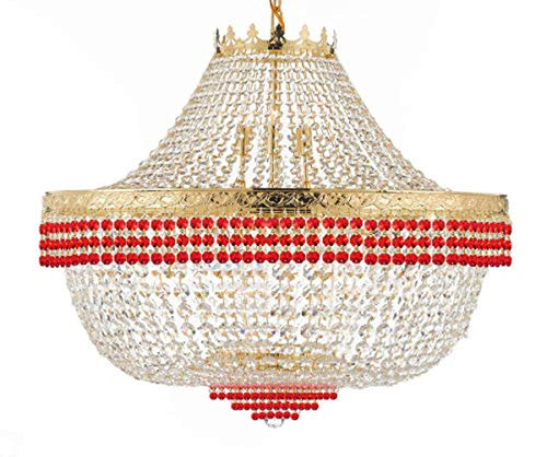 French Empire Crystal Chandelier Lighting Dressed with Ruby Red Crystal Balls - EK CHIC HOME