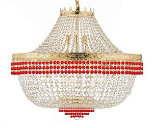 French Empire Crystal Chandelier Lighting Dressed with Ruby Red Crystal Balls - EK CHIC HOME