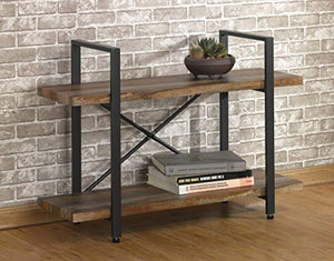 Furniture 2-Tier Rustic Wood and Metal Bookshelves, Industrial Style Bookcases Furniture - EK CHIC HOME