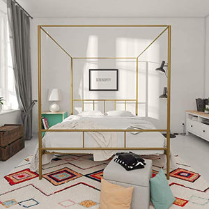 Marion Canopy Bed Frame, Gold - EK CHIC HOME