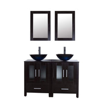 Load image into Gallery viewer, 48&quot; Black Bathroom Vanity Cabinet Double Sink Combo w/Mirror Faucet and Drain (Glass Sink) - EK CHIC HOME